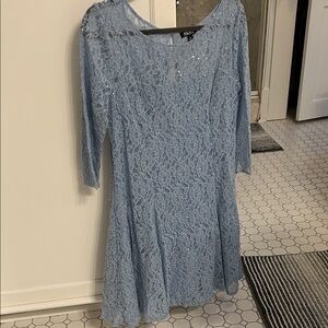 SLNY Sky Blue Lace Long Sleeve Dress